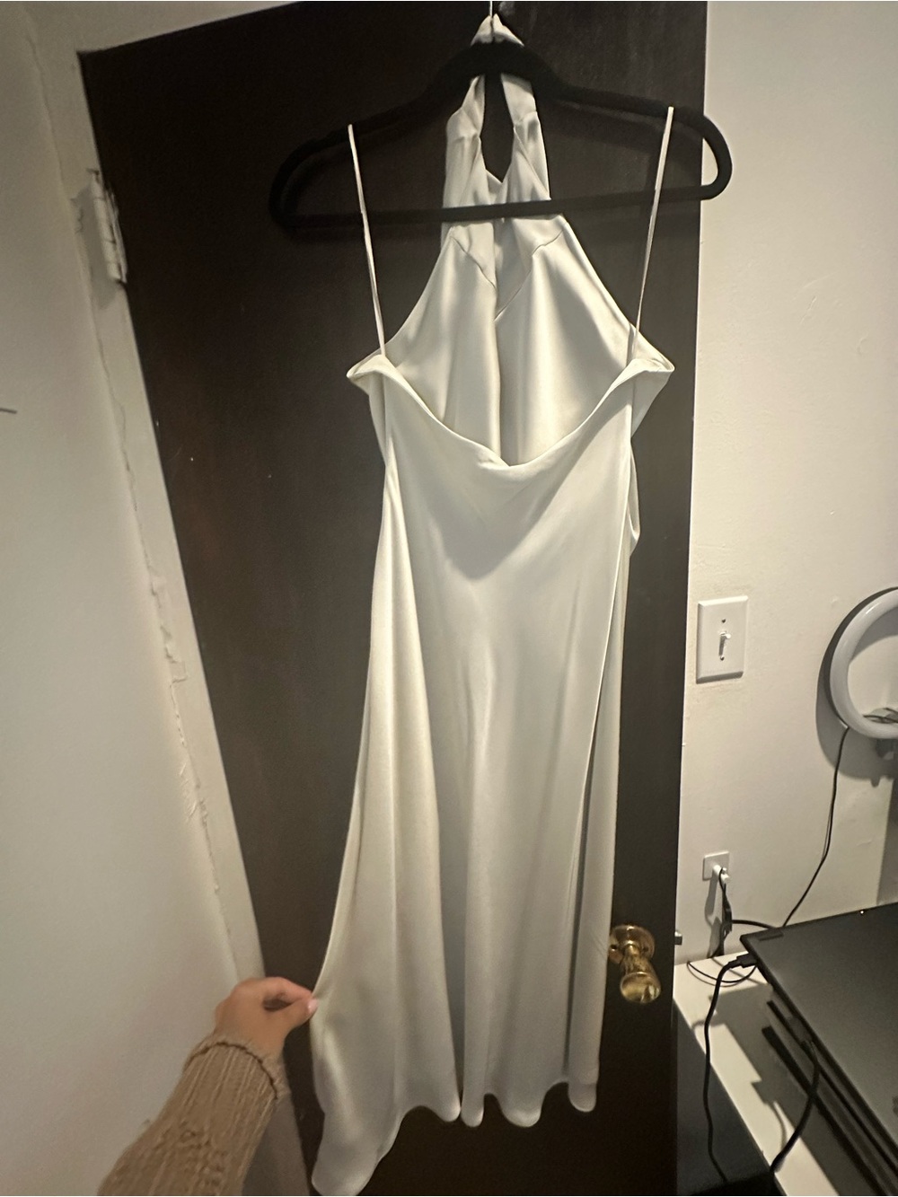 Aritzia Ivory Halter Satin Wedding Dress - Picture 4 of 6